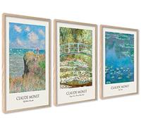 ag.art deco Laminas Decorativas Pared | Posters para Pared 40x50 cm con Marco de Madera | Decoración Mural para Salón y Dormitorio | Decoracion Habitacion | Set de 3 (Conjunto Claude Monet)