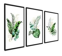 ag.art deco Laminas Decorativas Pared | Posters para Pared 40x50 cm | Decoración Mural para Salón y Dormitorio | Láminas para Enmarcar sin Marco | Set de 3 (Botánico Verde 1)