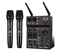 AGAATI Conjunto de Mezclador de Controlador de DJ AX2 Mezclador de DJ de 4 Canales/Mezclador de Audio Profesional con micrófono inalámbrico, Interfaz de Sistema de Consola de Placa de Sonido