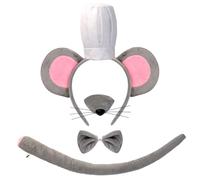 AgagaQx Conjunto de Disfraz Raton Gris, 4PCS Disfraz de Ratoncita Adorable, Disfraces Animales Adulto, Disfarces Carnaval Lindo, Diadema Orejas Raton Nariz Pajarita Cola, Disfraces Rata Cumpleaños