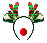 AgagaQx Diadema Reno Brillante, Diadema de Cuernos Reno Juguetón, Diademas Asta Ciervo Festivo, Diademas Navidad Clásico Rojo Verde, Cuernos Ciervo Disfraz con Orejas Reno para Decoración Navideña