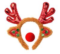 AgagaQx Diadema Reno Navidad Lindo, Diadema Cuernos Reno Esponjoso, Diademas Asta Ciervo Festivo, Diademas Navideñas Llamativo, Accesorios Disfraz Reno con Orejas Reno y Nariz Roja para Fiesta Navidad