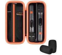Againmore Funda de micrófono inalámbrico para JBL/para JBL PartyBox dos micrófonos, bolsa de micrófono doble con divisor, 2 parabrisas de espuma, sostiene receptor y pilas AA para karaoke, canto
