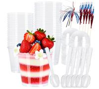 AGAKY 50 Vasos de Postre Transparentes Redondos 200ml con Tapas, Cucharas y 20 Adornos de Chispas - Reutilizables para Pudín, Mousse, Helado, Fiestas
