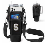 Aganmi Bolsa transportadora para botella de agua, funda de felpilla para botella de agua Stanley de 40 onzas, accesorios con correa ajustable para hombro y mano para actividades al aire libre (negro