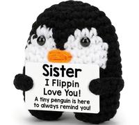 Agantree art Regalos de cumpleaños para hermana de hermana hecha a mano con pingüino de ganchillo pequeño letrero de amor lindo mejor divertido decoración día de la madre para hermanas grandes y