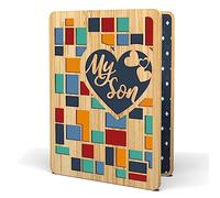 AGAPE LOVE CARDS Tarjeta de cumpleaños para hijo y adulto, hecha de bambú real, 6 x 4.5 pulgadas, 1 paquete (sobre incluido) | Corte láser, patrón geométrico de cumpleaños para hijo de mamá y papá