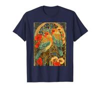 Agapornis Art Nouveau con Rosas y botánico Vintage Camiseta
