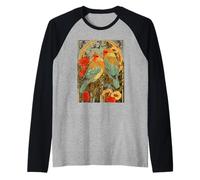 Agapornis Art Nouveau con Rosas y botánico Vintage Camiseta Manga Raglan