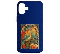 Agapornis Art Nouveau con Rosas y botánico Vintage Carcasa para iPhone 16 Plus