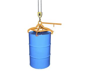 Agarrador de bidones con sistema de sujeción de 4 puntos eurokraft pro, para bidones de acero de 200 l con tapón y con tapa, bidones cilíndricos de plástico de 220 l