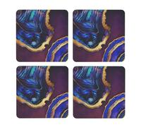 Ágata Abstracta púrpura, Azul, Dorada,Posavasos Cuadrados de Corcho MDF, Almohadilla para Tazas, Juego de 4 Posavasos para Bebidas