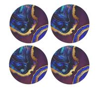 Ágata Abstracta púrpura, Azul, Dorada,Posavasos Redondos de Corcho MDF, Almohadilla para Tazas, Juego de 4 Posavasos para Bebidas