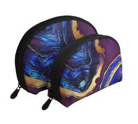 Ágata Abstracta Púrpura, Azul, Oro, Bolsa de Maquillaje de Concha, Monedero pequeño para Mujer, Bolsa de artículos de tocador, Bolsa de cosméticos, 2 Piezas
