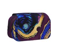 Ágata Abstracta púrpura, Azul y Dorada Estuche para lápices portátil con Doble Concha y Cremallera
