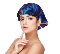 Ágata abstracta púrpura, azul y dorada,Gorro de dormir de satén para adultos - Gorro de dormir elástico para mujer, cubrecabello nocturno