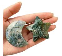 Ágata de musgo natural Estrella de cristal Forma de luna Piedras preciosas Talla de cristal Artesanía Piedra de palma Caída Piedra de chakra pulida Piedra de preocupación Fabricación de joyas
