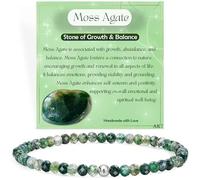 Ágata Musgosa - Crecimiento y Equilibrio - Pulseras de Cuentas para las Mujeres, 4mm Cristal Plata de ley 925 Piedra Natural Elásticas con Piedras Preciosas de para Mujer, Joyería de Chakra Regalos
