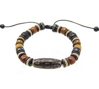 Agathe Creation BP17008 - Pulsera tibetana de la buena suerte, compuesta de piedra dzi, madera y ágata cota, tamaño ajustable, hecha a mano
