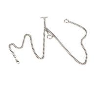 Agatige 44Cm Pocket Watch Chain, T Bar Retro Vintage Metal Pocket Watch Chain Link Classic Antique Curb Link Key Chain Men Vests and Belts Accessory with 3 Hooks for Daily or Formal Wear (Silver)