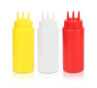 Agatige Botella exprimible de condimentos de 3 Piezas, Botellas dispensadoras exprimibles de plástico con 3 Orificios para Salsa de Tomate, Salsas Calientes, Aceite de Oliva, 16 oz
