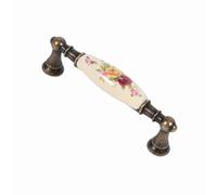Agatige Ceramic Cabinet Pull, Vintage Rural Flower Pattern Drawer Pulls, Retro Bronze Door Handles Furniture Handle Cupboard Knob with Screw for Cupboard, Door, Drawer (7#)