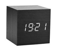 Agatige Despertador De Madera, 6x6x6cm Despertador Digital Electrónico De Madera Reloj De Escritorio Pantalla LED De Temperatura Control De Voz para Dormitorio, Mesita De Noche, Escritorio(Black)
