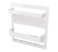 Agatige Estante de Pared Junto a la Cama, plástico Adhesivo, Bandeja Doble, Estante de Almacenamiento Junto a la Cama, Caja de Almacenamiento para Dormitorio con Ganchos, Abrazaderas para