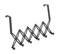 Agatige Foldable over Door Hooks, 6 Hooks Expandable Stainless Steel Coat Rack 12 to 68cm Long Towel Rack for Bathroom Bedroom Kitchen (Negra)