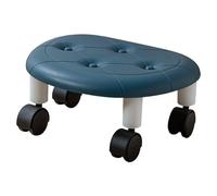Agatige Taburete Redondo con Ruedas de Baja Altura, Giratorio de 360 °, Taburete de pedicura de Cuero de PU, Silla Baja, Asiento Tipo Enredadera, Silla con Ruedas Moderna para el hogar, (Azul)