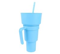 Agatige Taza de bebida para refrigerios 2 en 1, taza de bebida de plástico de gran apertura, recipiente para refrigerios, botella de estadio con recipiente para refrigerios para cine, (Azul)