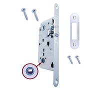 AGB - Cerradura para puerta interior empotrada para baño o inodoro serie Centro (frontal 18 x 196, pestillo, cromado mate)