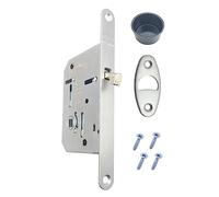 AGB,Cerradura para puertas correderas de baño y WC, cerradura de embutir en puertas interiores correderas, modelo con 1 solo agujero cuadrado asa. Frente redondo 16x160 mm. (CROMADO MATe)