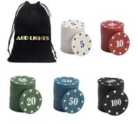 AGD LIGHTS 100 fichas de póquer con bolsa (50, 10, 20, 50, 100)