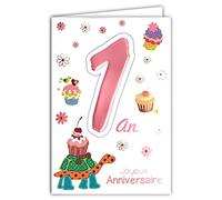 Age MV 69 - 2001 tarjeta cumpleaños feliz 1 an bebé niña diseño de tortuga para hornear Cupcakes flores