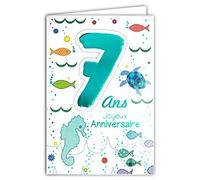 Age MV 69 - 2007 tarjeta cumpleaños feliz 7 años niño niño niña diseño mar peces tortuga caballito