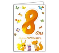 Age Mv 69-2008 - Tarjeta de felicitación de cumpleaños para niño o niña, diseño de pelusa, zorro, pájaros, mariposas