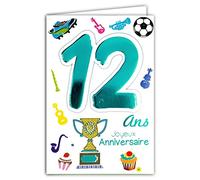 Age MV 69 - 2012 Tarjeta Cumpleaños Feliz 12 años Ados niño Niña diseño copa GAGNANT Champion Championne para hornear Cupcakes Instruments de Música Foot