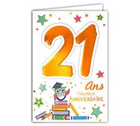 Age MV 69 - 2023 tarjeta 21 cumpleaños joven hombre Mujer Diseño Etudiant Etudiante lectura libros Diploma búho búhos Etoiles