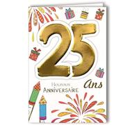 Age MV 69 - 2027 tarjeta aniversario 25 años joven hombre Mujer Diseño de fuegos artificiales, fiesta regalo