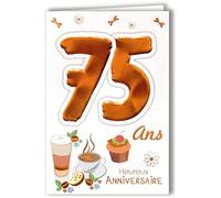 Age MV 69 - 2041 tarjeta 75 cumpleaños hombre mujer diseño de pastel Cupcake Chocolate caliente café té