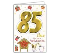 Age MV 69 - 2043 tarjeta cumpleaños 85 años hombre mujer diseño Flutes botella champán silla trono regalo