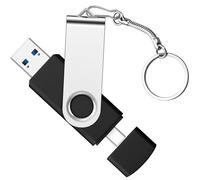 AGECASH - Unidad flash USB C de 128 GB, doble USB-C 3.0, unidades flash giratorias de metal de 128 GB con llavero, memoria tipo C para Android, iPhone 15/16/17, tablet, PC, iPad, color negro