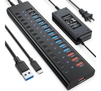 AGEEN Divisor de concentrador USB C de 16 puertos (10 puertos USB 3.0+2 puertos de carga rápida+2 puertos de carga inteligentes+2 puertos USB C)