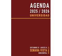 Agenda 2025 2026 Semana Vista Horizontal A4 Universidad: Español , Rojo , Vida Escolar y Universitaria , Curso Académico 25-26 , De Septiembre a Agosto , Para Estudiante Universitario