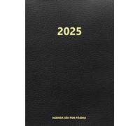 Agenda 2025 día por página: Planificador diaria, anual grande, 12 meses por horas-negra.