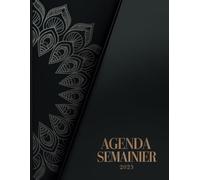 Agenda 2025 Grand Format A4: 2 pages sur 1 semaine , Grille Vertical avec Heures 07h-21h , Jolie Couverture Mandala Noir