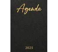 Agenda 2025 - Semainier: Cuir Noir & Doré | Une semaine sur deux pages | Grand format - A4 | 21x29,7 cm | Planning hebdomadaire horizontal | Lignes | Or | Homme | Bureau | Travail | Rdv
