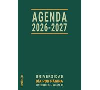 Agenda 2026 2027 Dia por Pagina A4: Grande, Planificador para Estudiante Universitario Hombre - Universidad, Curso Académico 26-27, de Septiembre a Agosto, Español, Verde