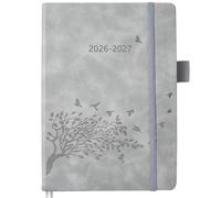 Agenda 2026 2027 Dia por Pagina Tamaño A5, Planificador con Vista Mensual, Notas y Contactos, Bolsillo Trasero, Portabolígrafos, Tapa Dura de Cuero PU, Elástico Diario, Agosto 2026-Julio 2027